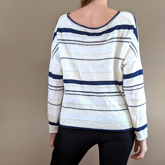 Lou & Grey Striped Sweater Size M, Navy Cream - Picture 9 of 9